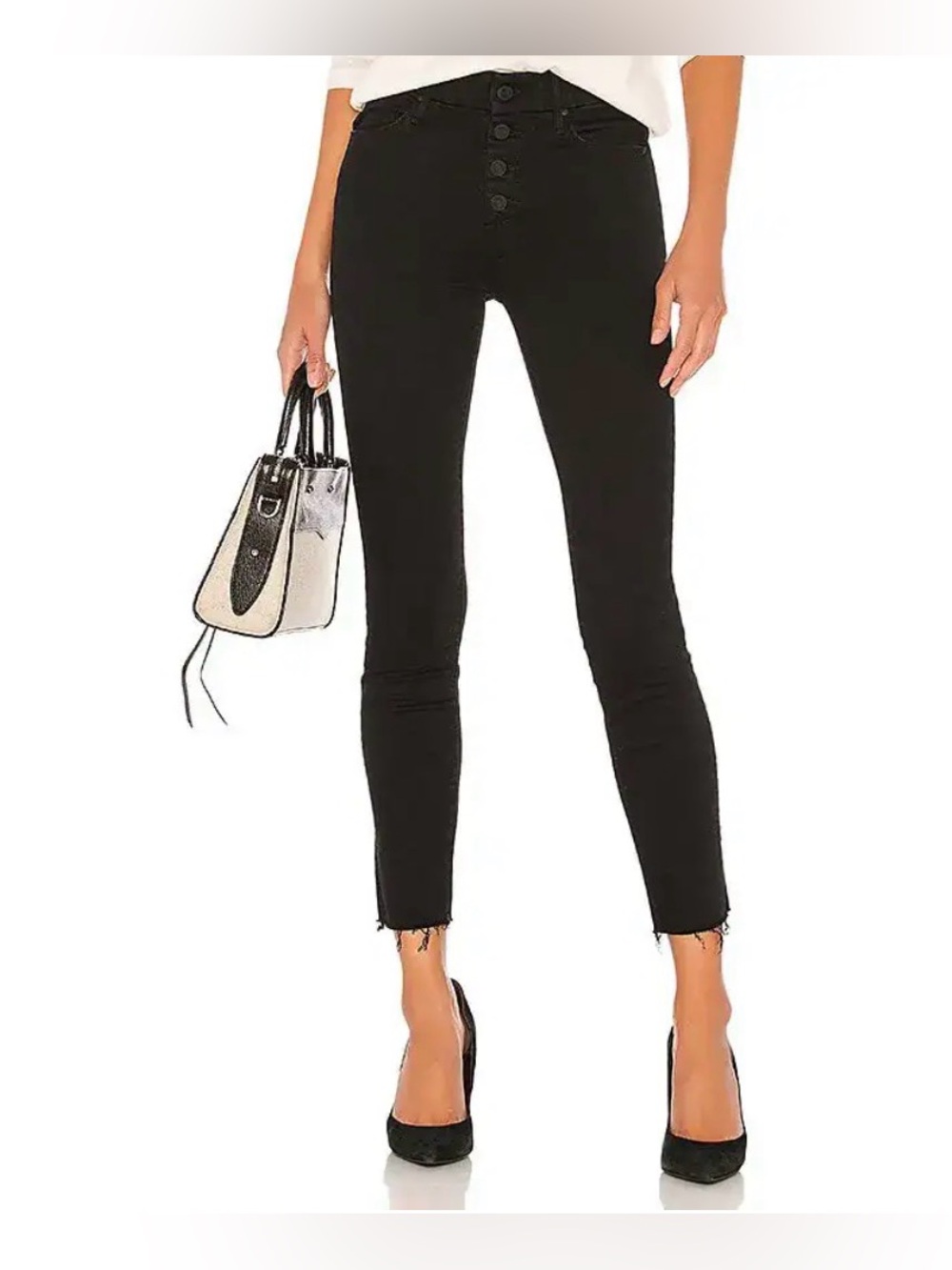 MOTHER Black High-Rise Button-Front Skinny Jeans